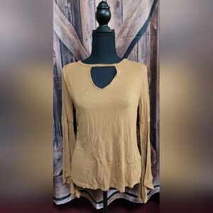 Active USA Keyhole/Bell Sleeve Medium Khaki Women's Top